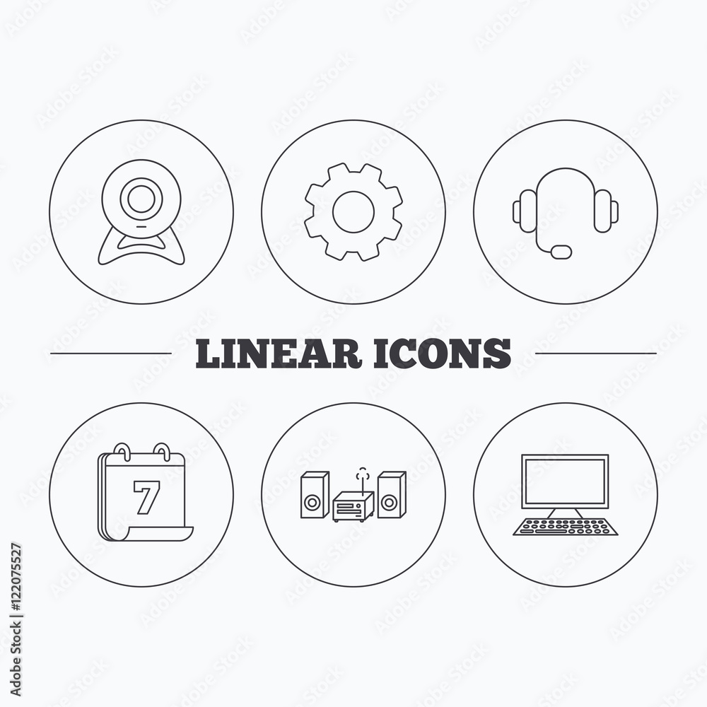 Web camera, headphones and computer icons.