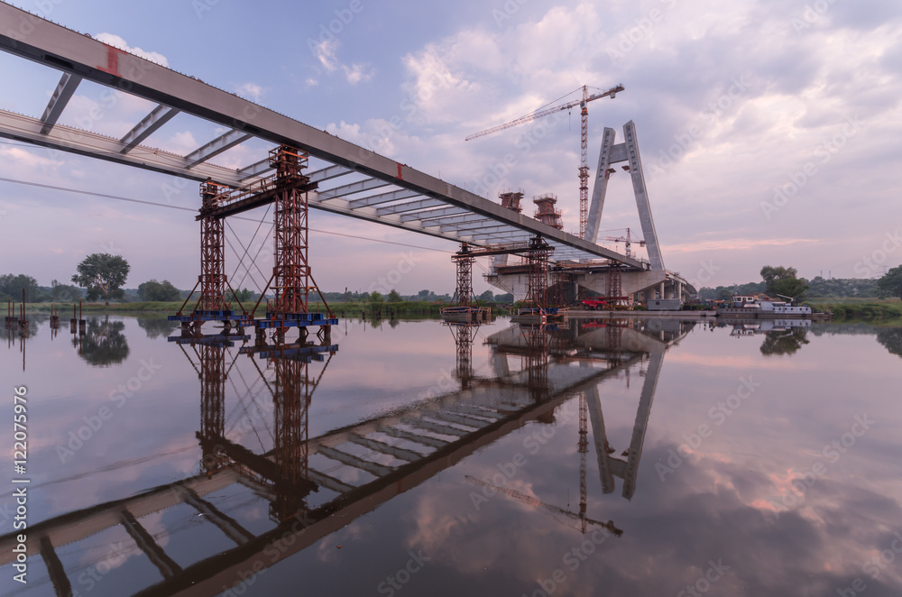 Cable stayed bridge under construction in the morning Cable stayed bridge under construction in the morning