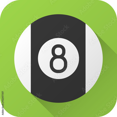Vector illustration. Toy billiard ball in flat design with long shadow. Square shape icon in simple design. Icon vector size 1024 corner radius 180