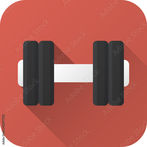 Vector illustration. Toy dumbbell in flat design with long shadow. Square shape icon in simple design. Icon vector size 1024 corner radius 180