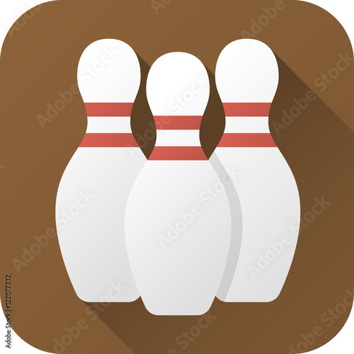 Vector illustration. Toy bowling pin in flat design with long shadow. Square shape icon in simple design. Icon vector size 1024 corner radius 180