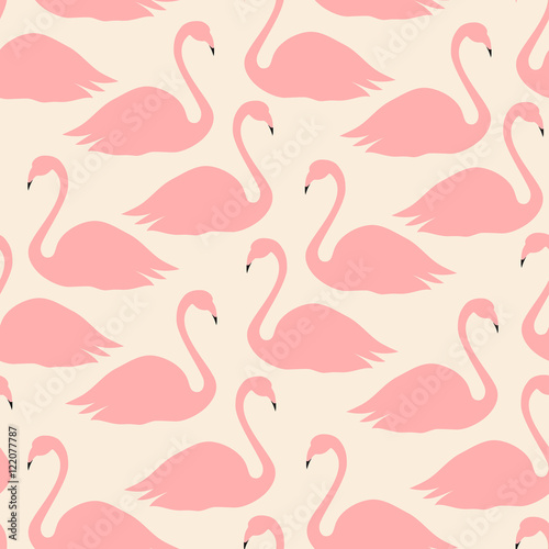 Seamless pattern with flamingo birds in pink.
