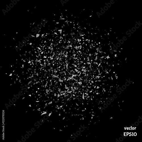 Vector particles. Explosion cloud of black pieces. Confetti. Vector illustration