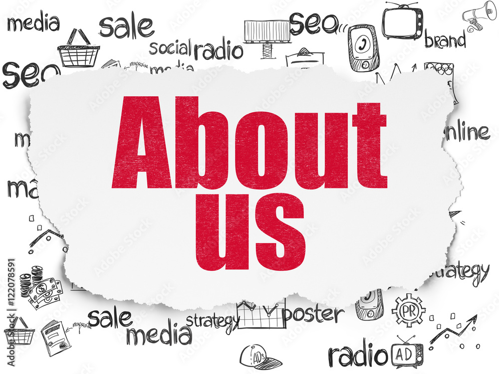 Fototapeta premium Advertising concept: About Us on Torn Paper background