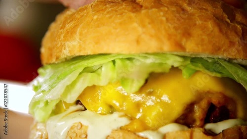 Filled burger in slow motion