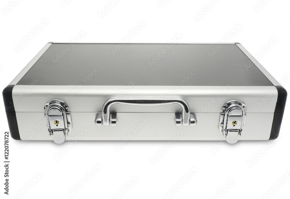 metallic suitcase isolated on white background. metallic suitcase isolated on white background.