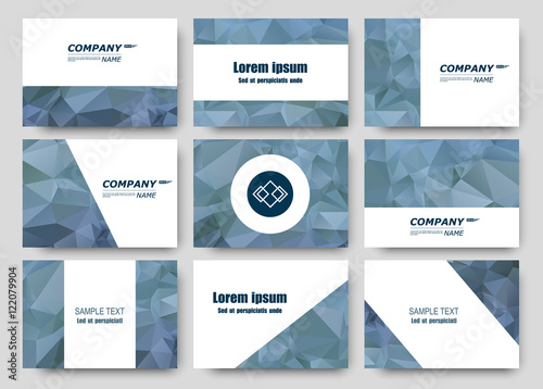 Abstract composition, business card set, correspondence letter collection, brochure title sheet, certificate, diploma, patent, charter, figure frame surface, polygonal diamond backdrop, EPS10 vector