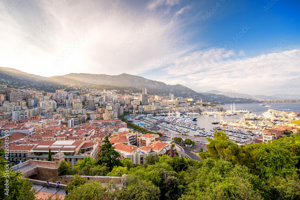 Cityscape view on the bay with luxury yachts on the french riviera in Monte Carlo in Monaco