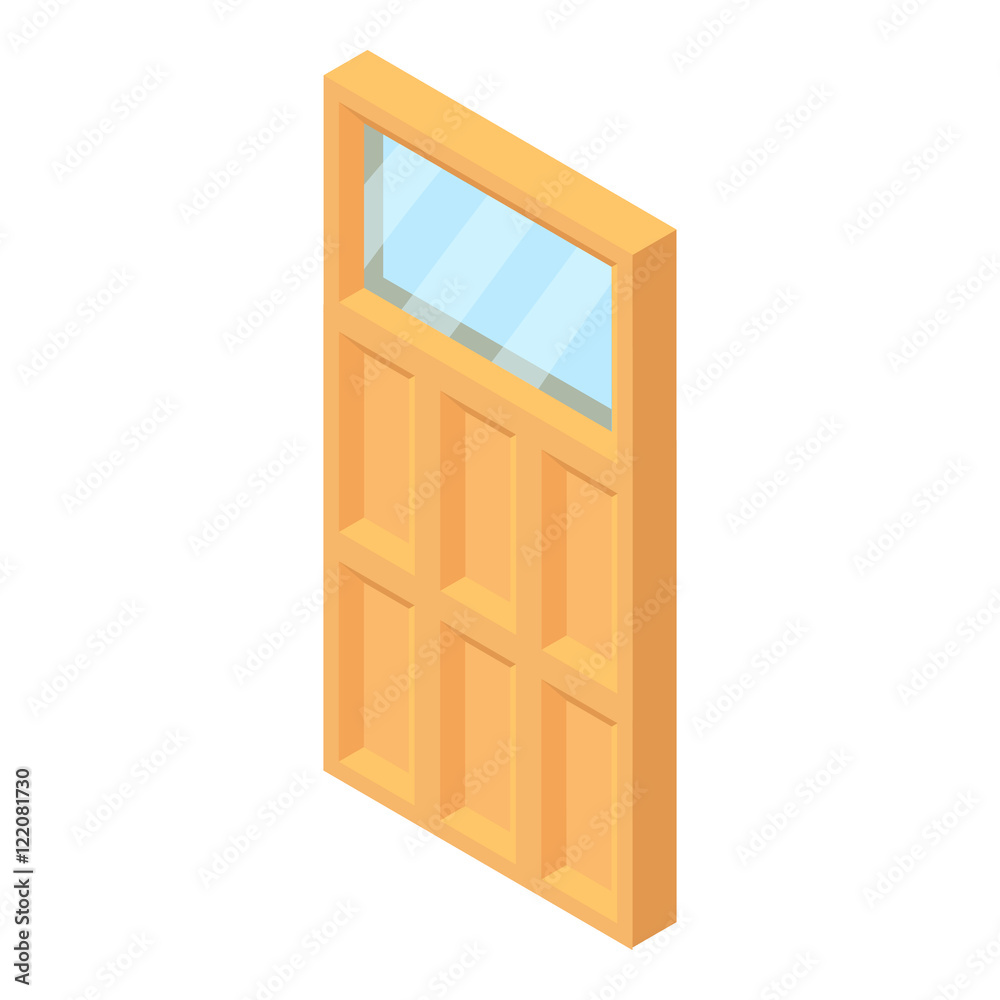 Wooden door with glass icon in cartoon style isolated on white background. Interior symbol vector illustration Wooden door with glass icon in cartoon style isolated on white background. Interior symbol vector illustration