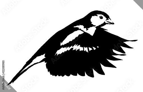 black and white paint draw tit bird vector illustration