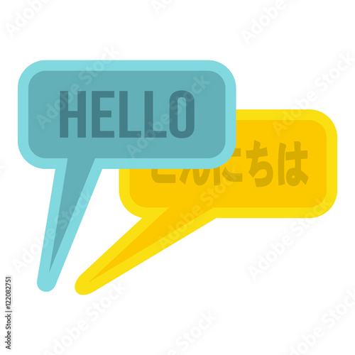 Bubble speech from english to japanese icon in flat style isolated on white background. Translate symbol vector illustration