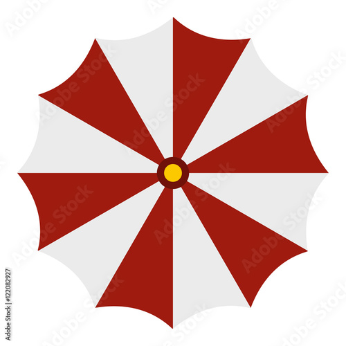 Red and white beach umbrella icon in flat style isolated on white background. Sun symbol vector illustration