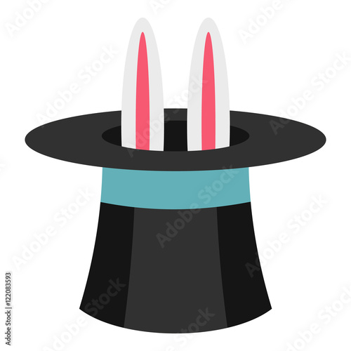 Rabbit in hat magician icon in flat style isolated on white background. Entertainment symbol vector illustration