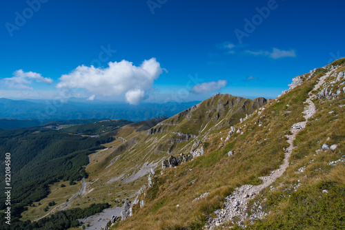 "Monte Terminillo", a hike on trails up to 2216 meters of the summit. Terminillo Mount is named the Mountain of Rome. It is located in Apennine range, some 20 km from Rieti and 100 km from Rome