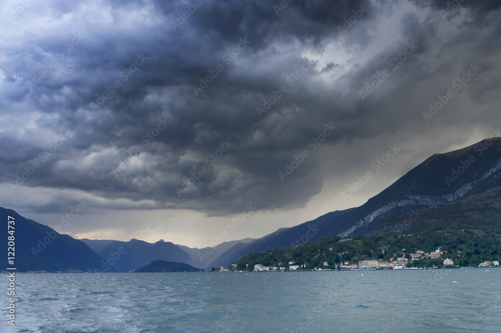 Stormy clouds over Como Lake, Italy, Europe