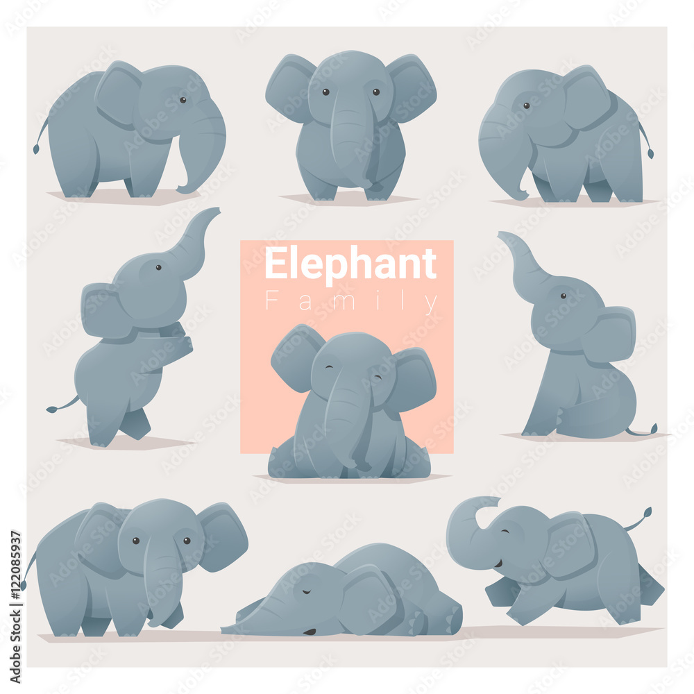 Fototapeta premium Set of Elephant family , vector , illustration