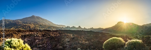 Panorama of "Las Cañadas" with Volcano "Teide" at Tenerife, Canary Islands, at sunrise