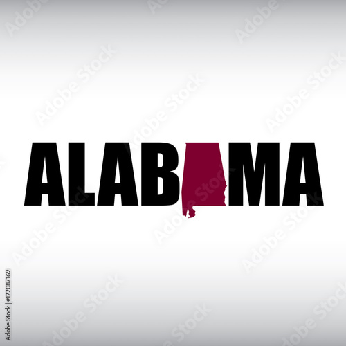 The Alabama shape is within the Alabama name in this state graphic   