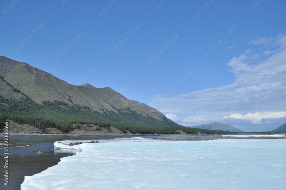 The permanent ice fields in the tideway of the Yakut river.