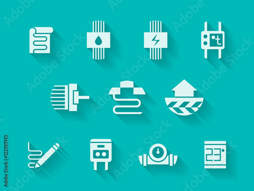 White modern vector icons for heating system