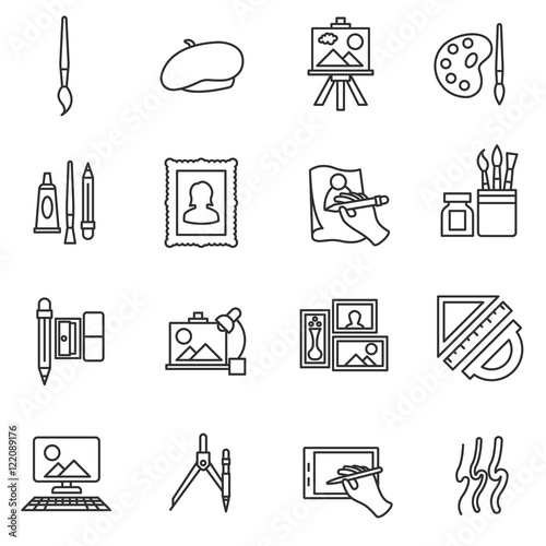 painter icons. Painting collection. thin line design