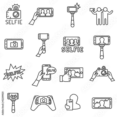 selfie set isolated symbols. photographing himself icons collection