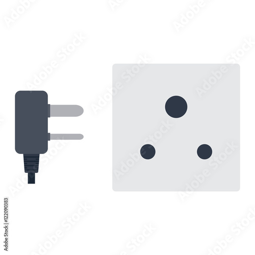 Electric outlet illustration on white background. Energy socket electrical outlet plug appliance interior icon. Wire cable cord connection electrical outlet plug