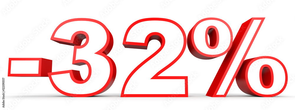 Discount 32 percent off. 3D illustration on white background. Discount 32 percent off. 3D illustration on white background.