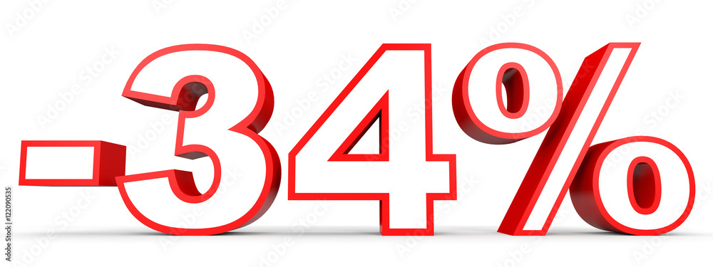 Discount 34 percent off. 3D illustration on white background. Discount 34 percent off. 3D illustration on white background.