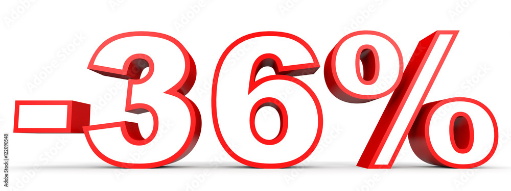 Discount 36 percent off. 3D illustration on white background. Discount 36 percent off. 3D illustration on white background.