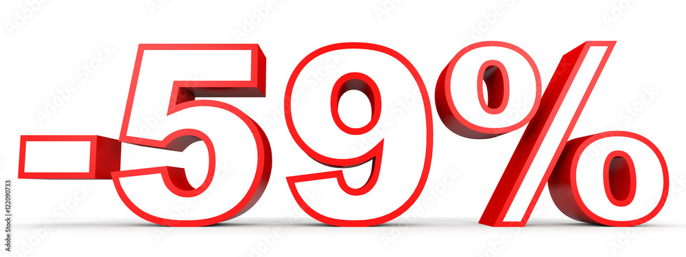 Discount 59 percent off. 3D illustration on white background. Discount 59 percent off. 3D illustration on white background.
