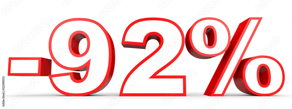 Discount 92 percent off. 3D illustration on white background.