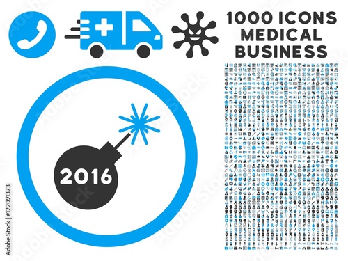 2016 Petard icon with 1000 medical business gray and blue vector pictograms. Set style is flat bicolor symbols, white background.