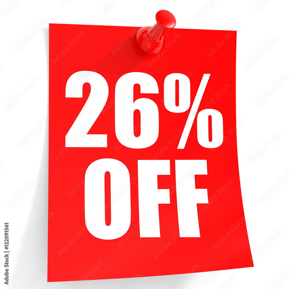 Discount 26 percent off. 3D illustration on white background. Discount 26 percent off. 3D illustration on white background.