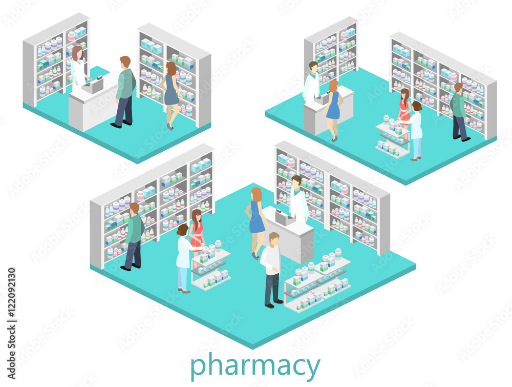 Isometric interior of pharmacy