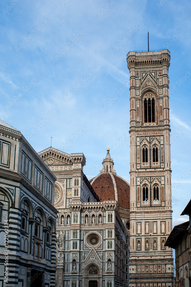 Giotto's bell tower near Florence's Dome Santa Maria del Fiore.