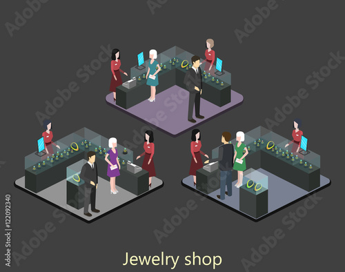 Isometric interior of jewelry shop