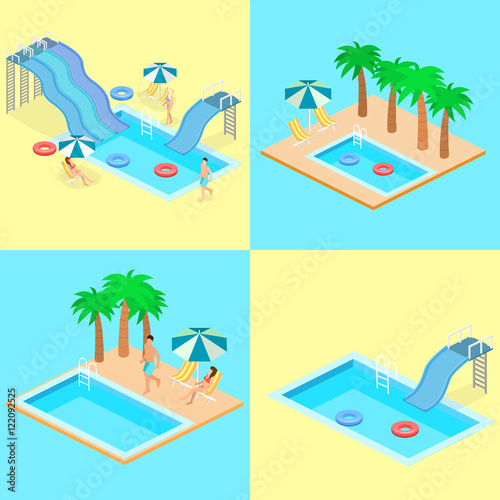 Creative modern isometric design of swimming pool