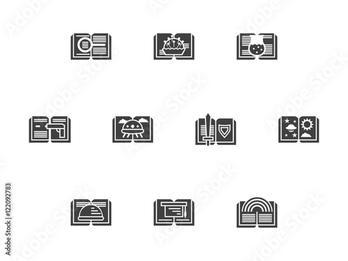 Library black monochrome vector icons set