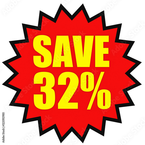 Discount 32 percent off. 3D illustration on white background.