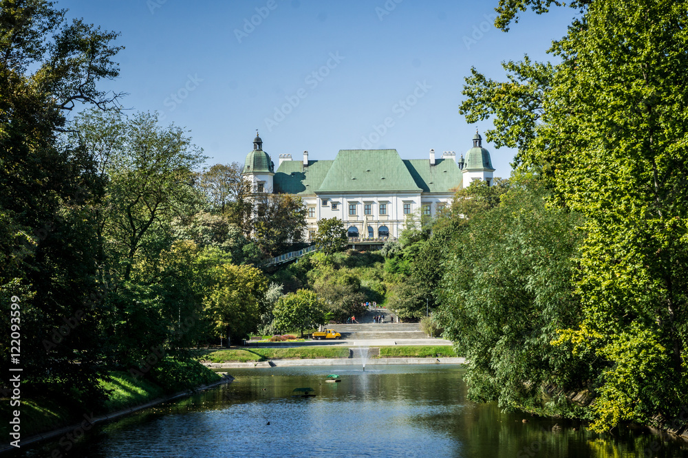 Ujazdow Castle view from Royal Canal in Warsaw, Poland