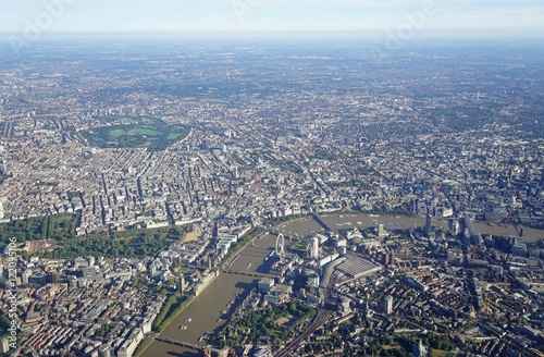 Aerial view of Central London from an airplane window