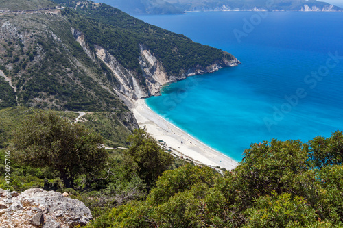 Panoramic view of Myrtos beach, Kefalonia, Ionian islands, Greece