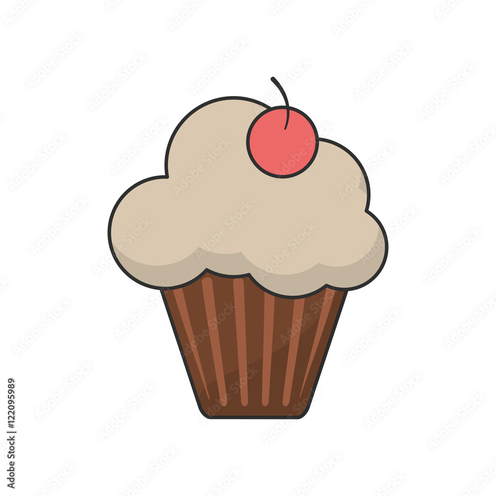 Cupcake with cherry icon. Bakery food daily and fresh theme. White background. Vector illustration