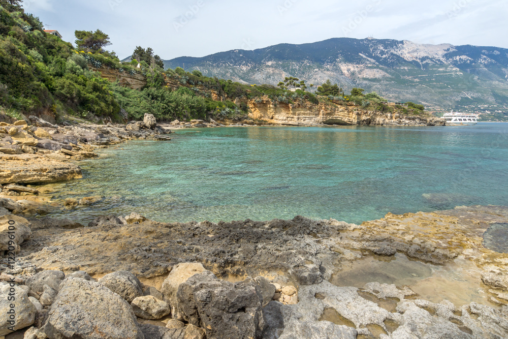 Panoramic view of Pesada beach, Kefalonia, Ionian islands, Greece