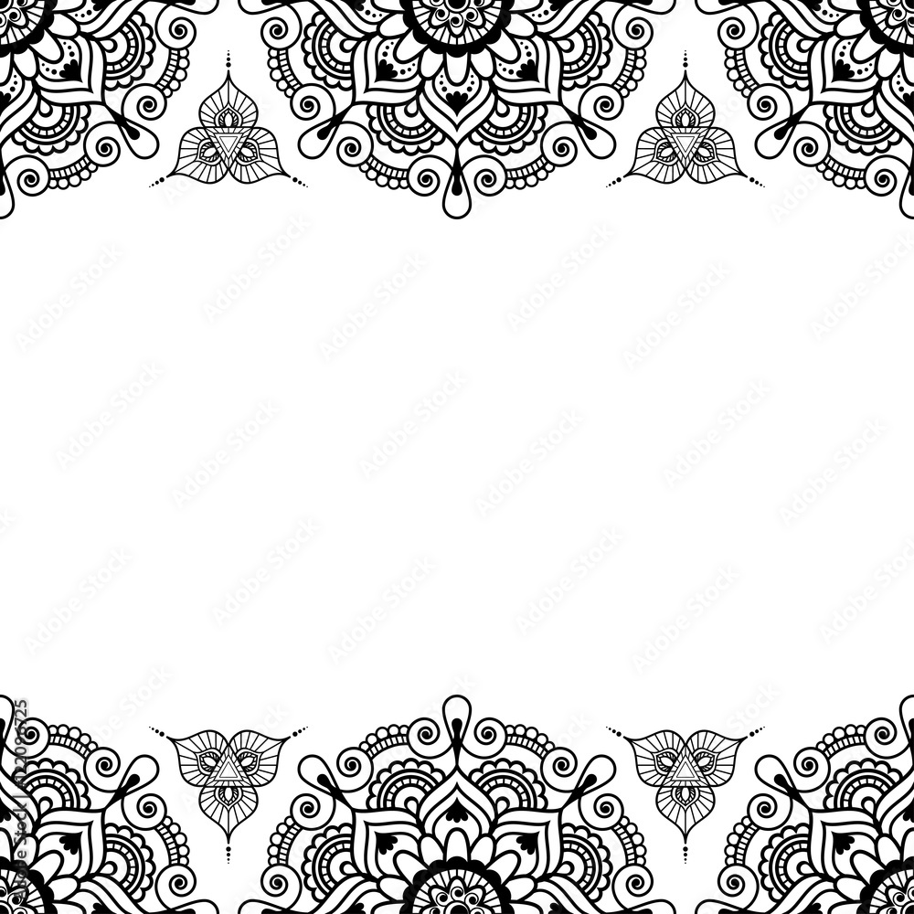 Border pattern elements with flowers, lace lines in Indian mehndi style ...