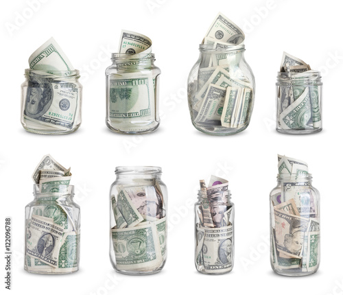 Quadro su tela Money in jars collection. Isolated on white
