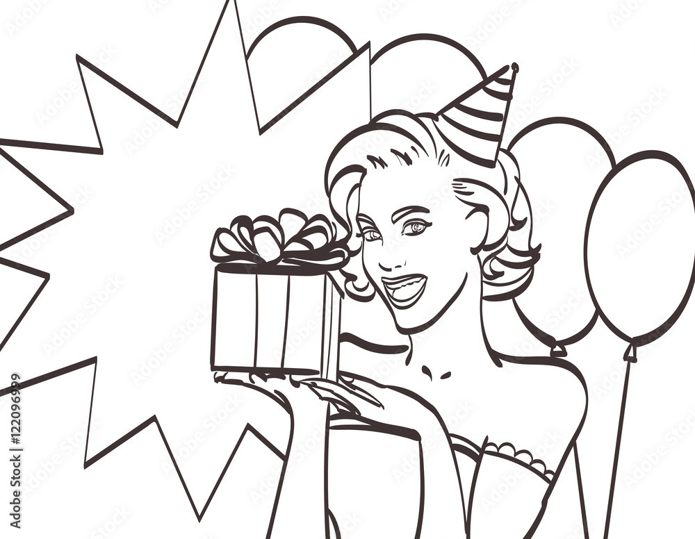 Pop Art girl with thought bubble. Party invitation. Birthday card. Hollywood, movie star. Comic woman. Sexy girl. Sale, discount, amazed, wow, cute, lips, hippie, face, wow, makeup, wonder, temptation Pop Art girl with thought bubble. Party invitation. Birthday card. Hollywood, movie star. Comic woman. Sexy girl. Sale, discount, amazed, wow, cute, lips, hippie, face, wow, makeup, wonder, temptation