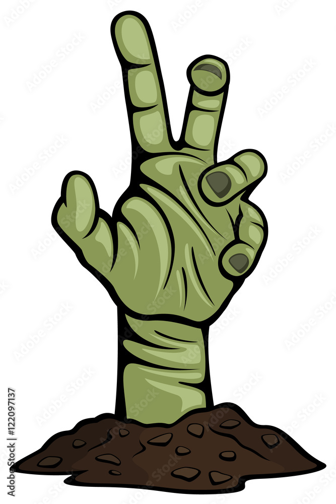 Fototapeta premium Vector illustration of a creepy zombie hand reaching up from the ground.