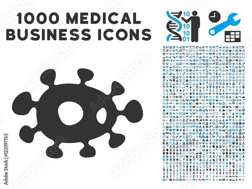 Bacteria icon with 1000 medical commercial gray and blue vector pictograms. Collection style is flat bicolor symbols, white background.